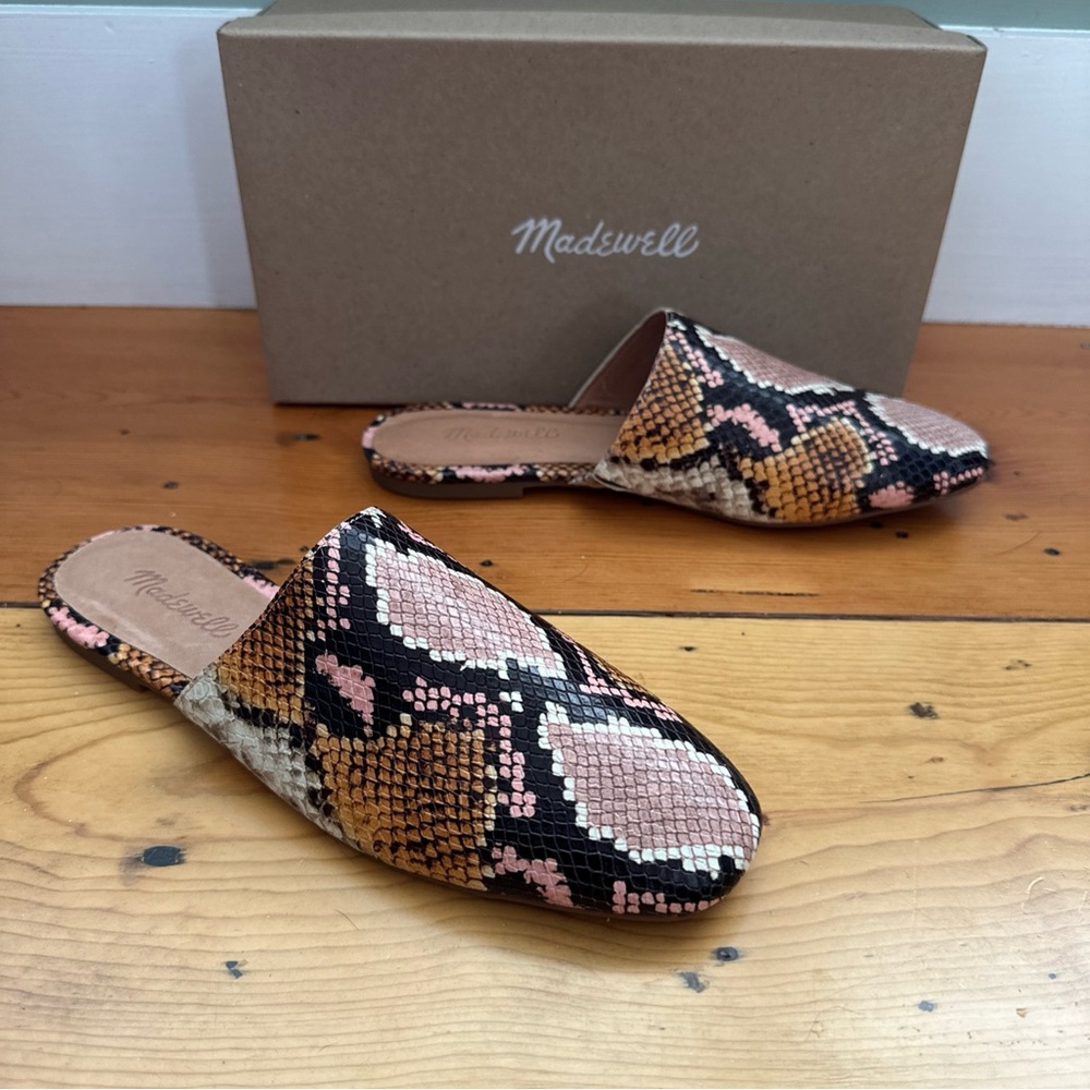 NIB Madewell Size 9 Mules Snake Embossed Leather Slip On AH704 Forgotten Petal